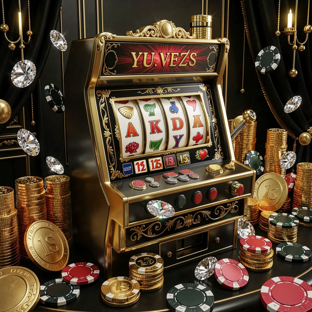 Luxury slot machine with golden details and flying coins showcasing the high class gaming atmosphere of 888WK online casino in Indonesia